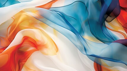 Wall Mural - A modern abstract print on a sheer chiffon fabric, creating a dynamic interplay of colors and transparency.