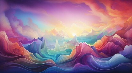 Wall Mural - Harmonious gradients of vivid hues merging into a stunning, abstract panorama.