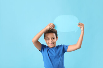 Poster - Little African-American boy with speech bubble on blue background