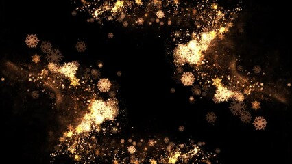 Wall Mural - Golden snowflakes and particles animated on Transparent background. Gold dust Loop Transparent Video v07