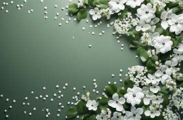 Wall Mural - flowers and leaves on a green background,