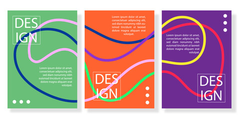 Aufkleber - bright abstract posters set. green, orange and violet flyers and booklets with natural line shapes. 