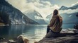 girl on the rocks, looking out at lake, with cold weather,