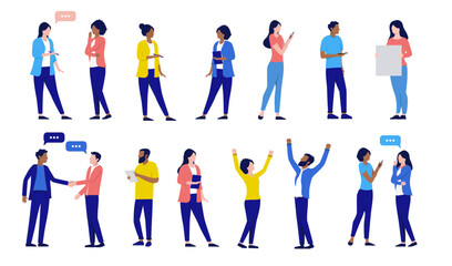 Poster - Collection of office business people - Set of vector illustration with businesspeople standing, talking and working in various poses. Flat design with white background