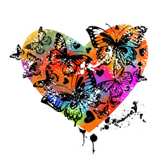 Wall Mural - Butterfly colorful hearts. Happy Valentine's Day. hand drawing. sstkLOVE. Not AI, Vector illustration