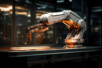 Poster - A robotic arm delicately performing complex tasks with precision, showcasing the mechanical dexterity and efficiency of artificial intelligence. Concept of robotic intelligence. Generative Ai.