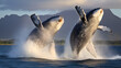 Majestic whales breaching in the open ocean a display of nature’s grandeur --ar 16:9 --v 5.2 --style raw