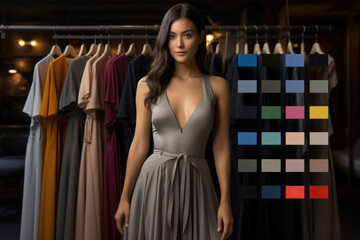 Poster - An AI-driven virtual fashion stylist recommending personalized outfits based on individual preferences and trends, illustrating the fashion intelligence of artificial intelligence. Generative Ai.
