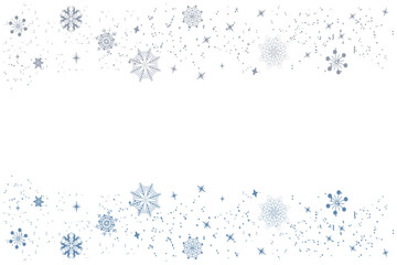 Christmas bright snowflake border banner. Seamless snowflake wave with star borders. Merry Christmas snow flake header or banner, wallpaper or backdrop decor. Isolated vector illustration