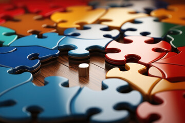Aufkleber - A puzzle coming together with precision, portraying the harmonious integration of diverse ideas into a cohesive concept. Concept of unity in diversity. Generative Ai.