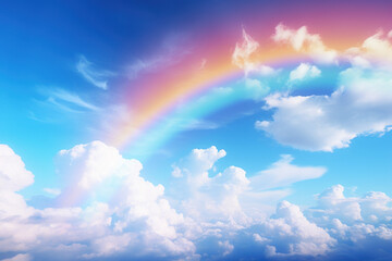 Poster - A rainbow stretching across the sky after a passing storm, symbolizing hope and renewal. Concept of post-storm optimism. Generative Ai.