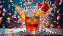 Colorful Tropical Cocktail, Exploding Ingredients