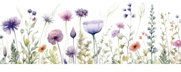 Poster - watercolor seamless pattern background wildflowers collection,