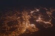 Aerial shot on Shenzhen (China) at night, view from west. Imitation of satellite view on modern city with street lights and glow effect. 3d render
