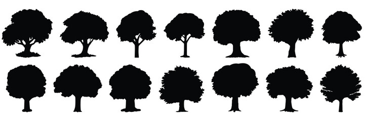 tree silhouettes set, large pack of vector silhouette design, isolated white background