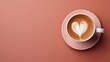 cup of coffee in the shape of a heart, on a plain background, postcard for Valentine's Day