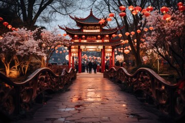 Park decorated for Chinese new year celebration