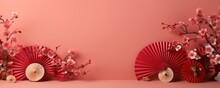 Chinese New Year Festive Background With Red Decoration