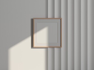 Wall Mural - Square Wooden Frame with Poster Mockup on the white wall, front view. 3d rendering