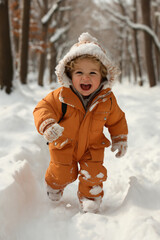 portrait of a child enjoying snow and winter