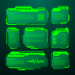 Poster - green futuristic hud, ui elements. sci-fi user interface text boxes, callouts. warning message frame
