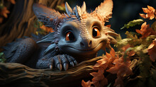 Dragon Is Sleeping In A Nest. Baby Dragons Funny. Generative Ai