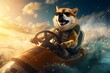 Doge character riding jet ski with rocketing dogecoin #cryptocurrencynews #moonshot #financialfreedom