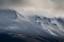 Fresh Snow On Mountain Slopes, Clouds, Isfjord, Spitsbergen Island, Spitsbergen Archipelago, Svalbard, Norway, Europe