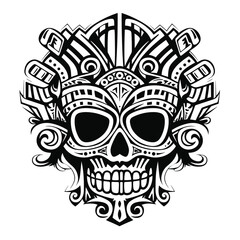 Aztec Face Mask Vector Illustration. Ancient Mayan Mask