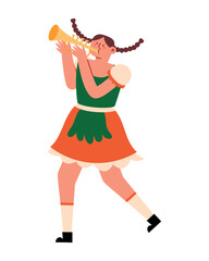 Canvas Print - germany girl with dirndl and trumpet