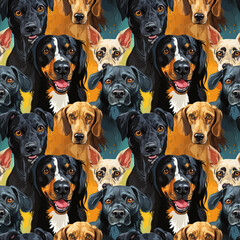 Wall Mural - seamless pattern with dog faces for fabric and textile