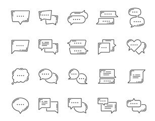 Aufkleber - Dialogue balloon, chat bubble line icons of speech talk box, vector message speak text. Chat bubbles outline icons for communication dialog or conversation, thin line speech clouds of conversation box