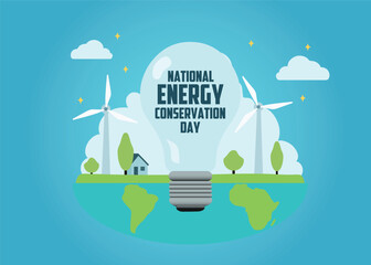 Wall Mural - Awareness banner for National Energy Conservation Day with light bulb and wind mills