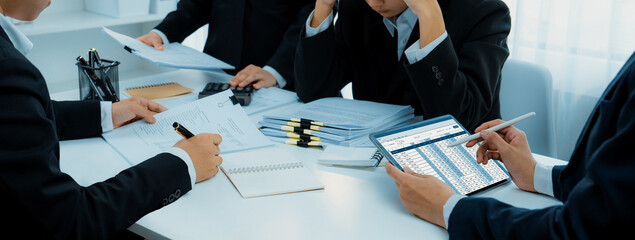 Aufkleber - corporate accountant team use accounting software on tablet to calculate and maximize tax refunds an