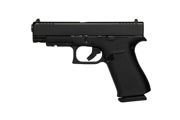 Modern semi-automatic pistol isolate on a white background. Armament for the army and police. Short-barreled weapon