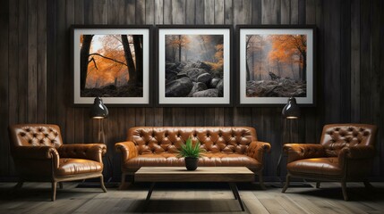 Wall Mural - Sofa - living room - rustic log cabin - artwork - stylish - decor snd design - living room 