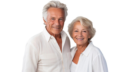 happy elderly couple smiling and embracing together, isolated on transparent background