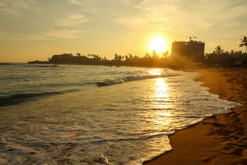 Wall Mural - Footprints in the sand stretching to the Indian Ocean island of Sri Lanka.