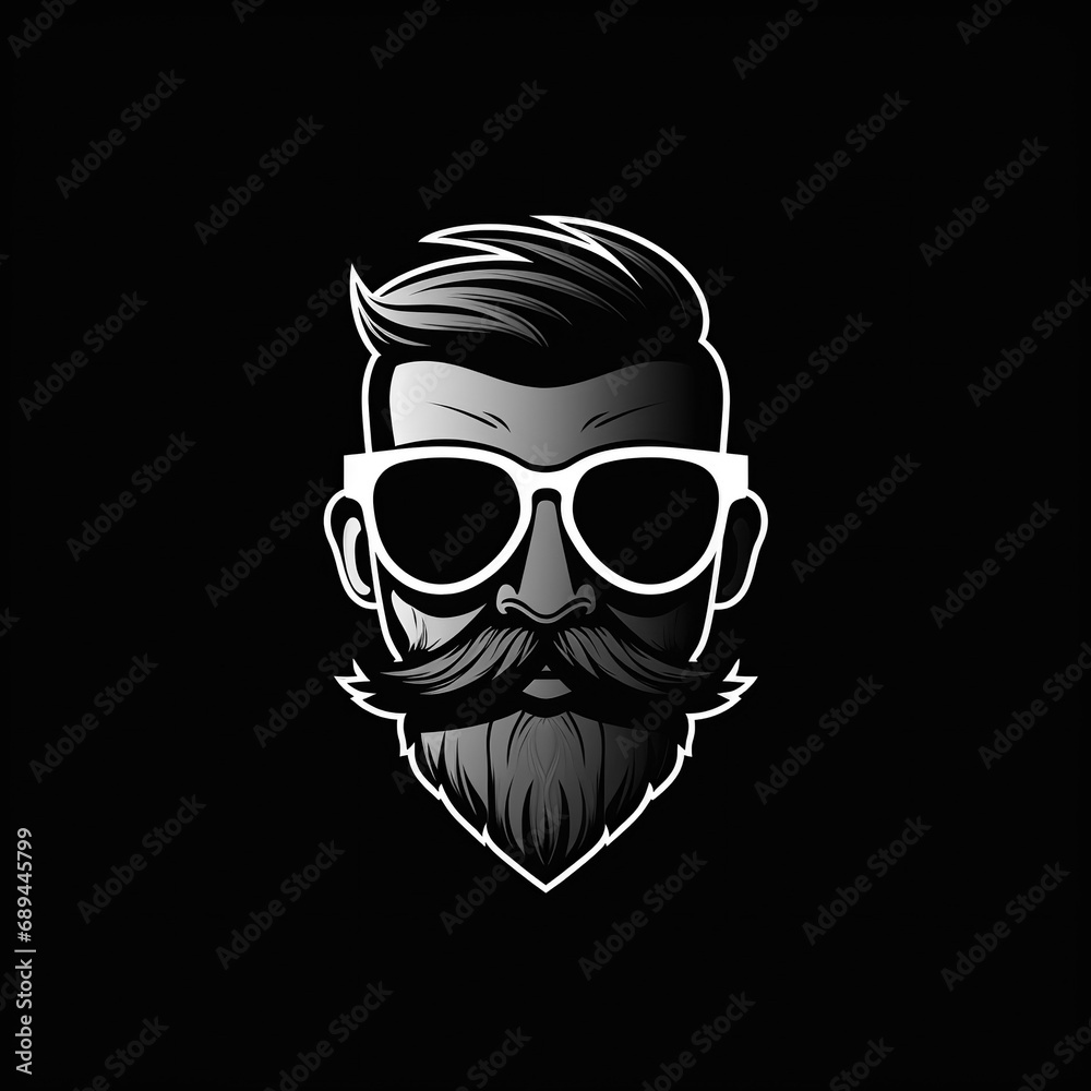 logo with head face of man with a beard and mustache in sunglasses on a ...