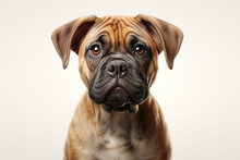 Bullmastiff Dog On A White Background. Adorable Animal Close-up Portrait. Generated By Generative AI.