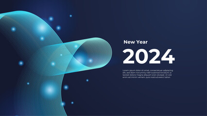 Wall Mural - Happy new year 2024 celebration background. vector art and illustration for, landing page, template, ui, web, mobile app, poster, banner, flyer. Blue vector simple design happy new year 2024 banner