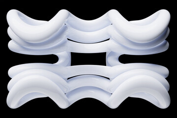 Poster - Abstract dynamic droplet shape with white smooth objects  on a black  background. 3D illustration and rendering. Elegant line background.