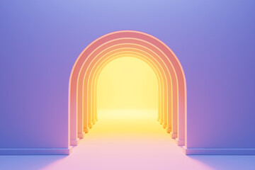 Poster - Purple  arch hallway corridor abstract background minimal conceptual 3D rendering