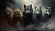 majestic wolf pack embracing the spirit of the wilderness in isolated black smoke - mystical wildlife concept