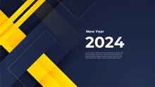 Blue And Yellow Vector Happy New Year 2024 Banner With Trendy Style