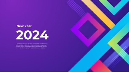 Wall Mural - Colorful colourful vector simple design happy new year 2024 banner