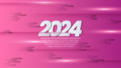 Wall Mural - White and pink vector modern 2024 new year banner with shapes. Happy new year 2024 background