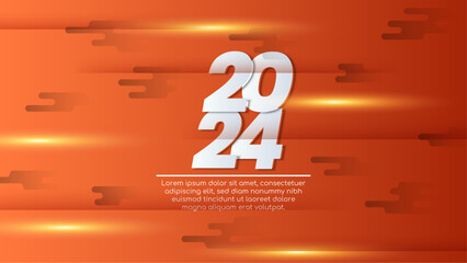 Poster - White and orange vector the year 2024 new years banner. Happy new year 2024 background
