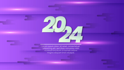 Poster - White and purple violet vector simple and elegant 2024 new year banner. Happy new year 2024 background