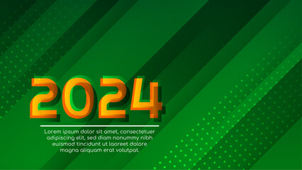 Poster - Yellow green and white vector modern 2024 new year banner with shapes. Happy new year 2024 background